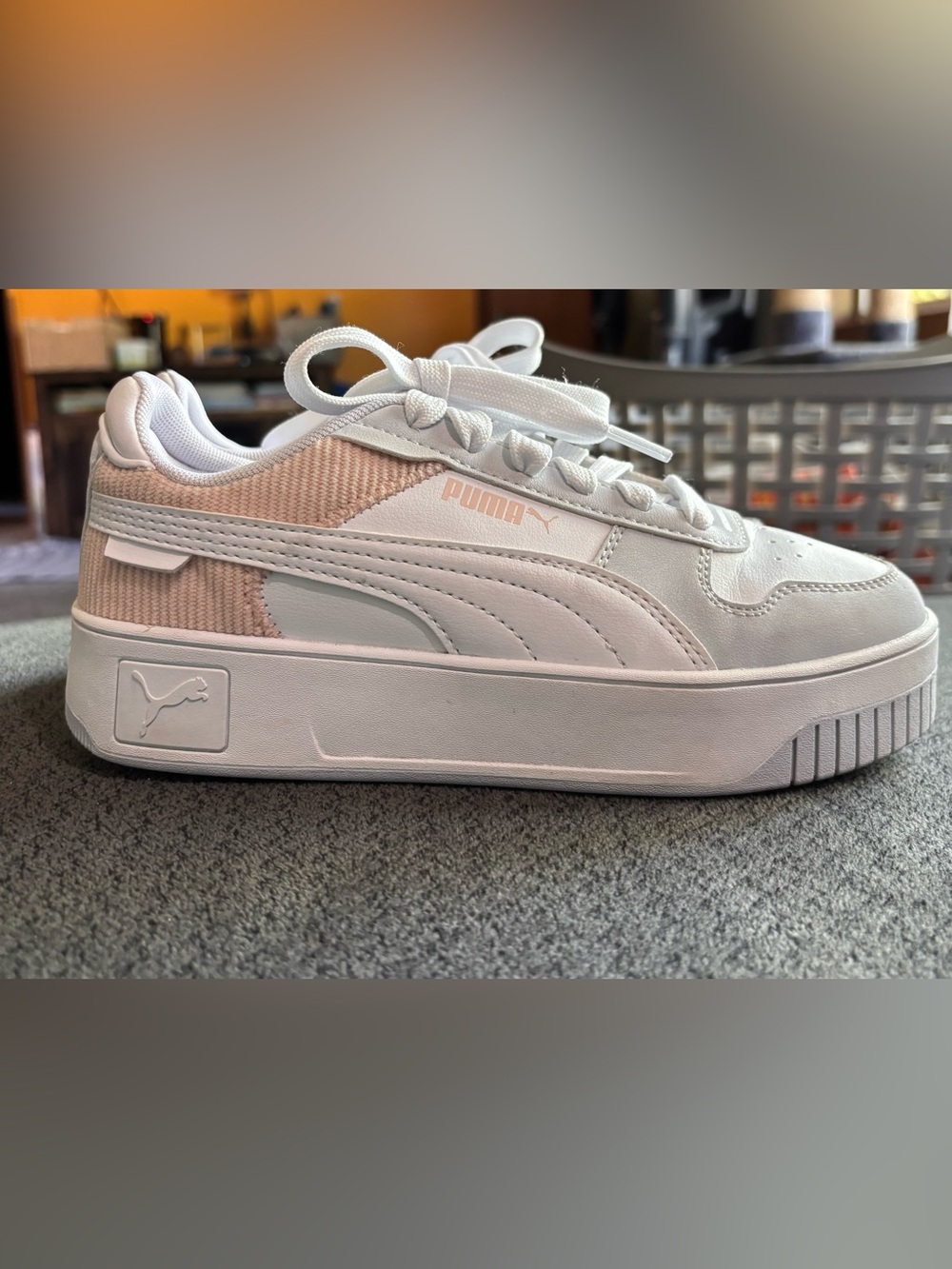 Puma White & Light Pink Low-Top Platform Sneaker